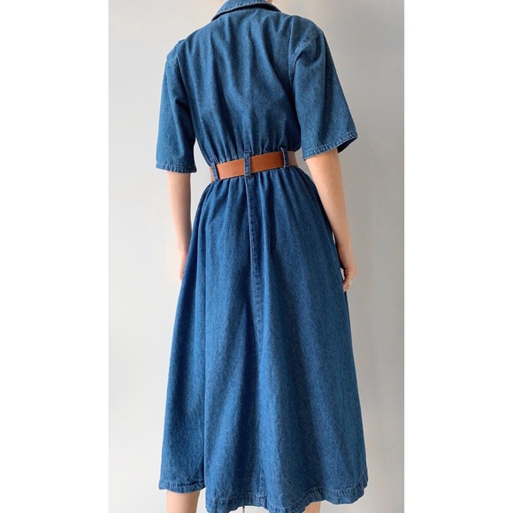 ‼️SOLD‼️ Vintage A line jean denim midi dress button down with collar - Picture 2 of 5
